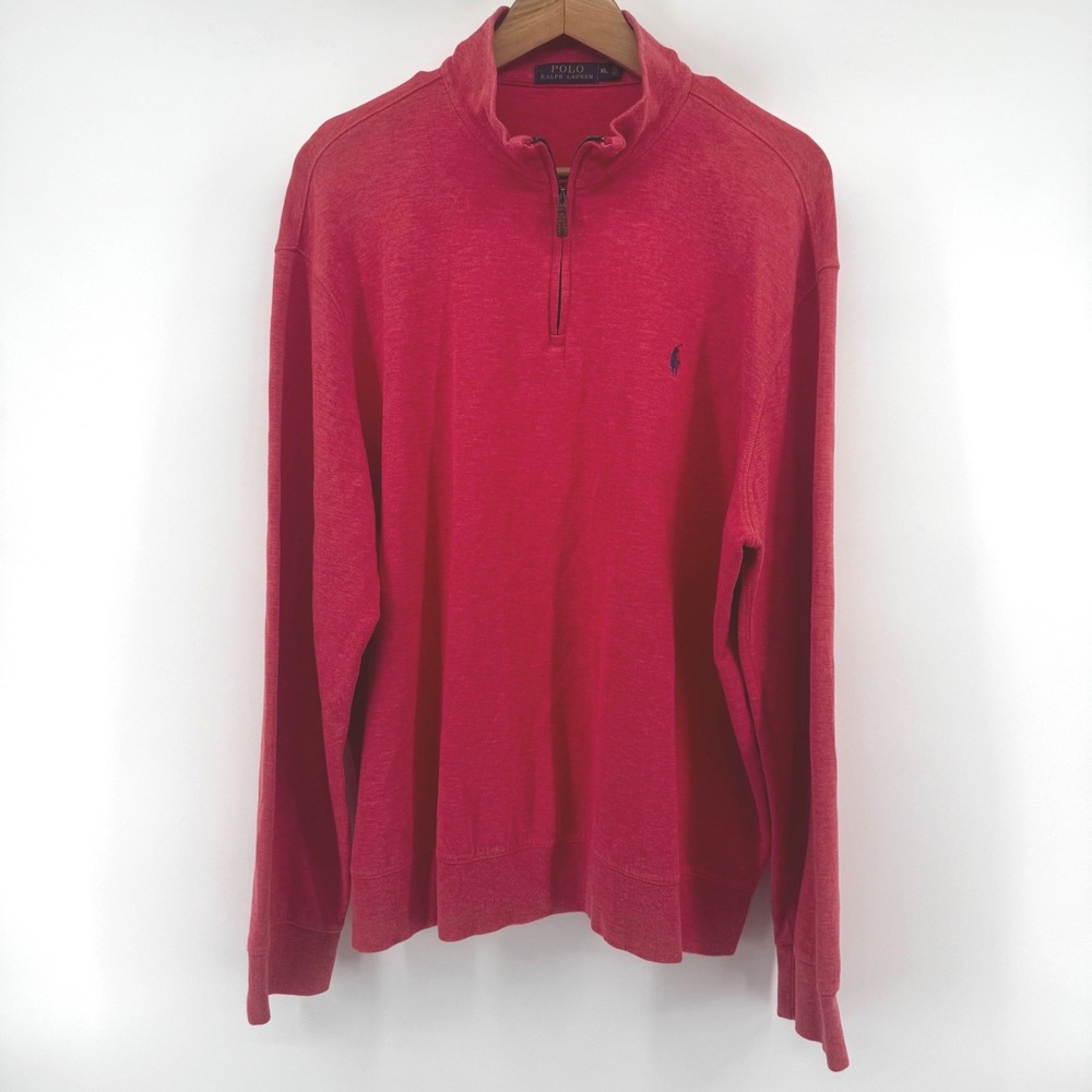 Polo Ralph Lauren Mens XL Red Heather Quarter Zip Pullover Cotton Blend Sweater - Picture 2 of 11